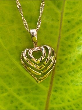 Maui divers 14k rose gold diamond cut aloha heart pendant necklace 20” chain